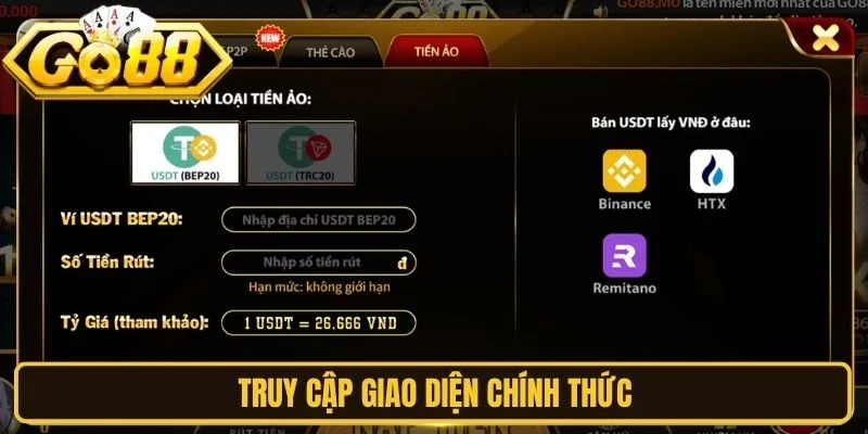 Truy cập giao diện chính thức